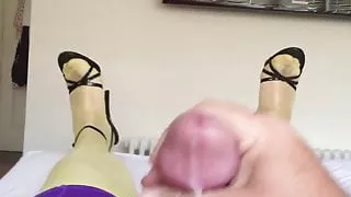 Black Strappy Shoes  Yellow Stockings With Cum