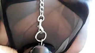 Schwarze Strumpfhose Encasement Orgasmus