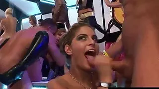 Trashy babes suck and fuck cocks at party
