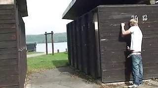 He nails her old pussy on public