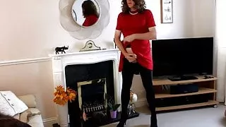 Alison in her red dress and pantyhose - more spunk