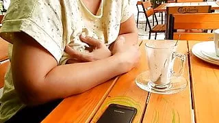 Flashing hairy tits in cafe
