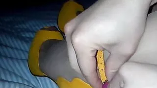 designer heels + tan stockings tease