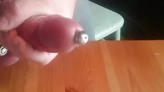 Sperma mit Penisplug und Ballstretcher