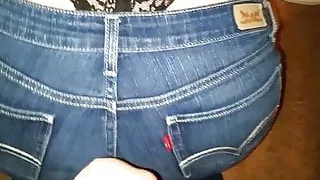Cum on a Whale tails jeans ass