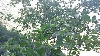 public wanking and cumming near waterfall