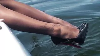 sexy girl wet pantyhose and high heels