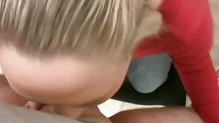 Blonde amateur MILF gives amazing blowjob