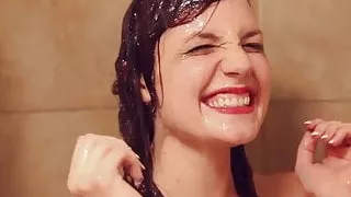 Busty redhead Casey A1 showers