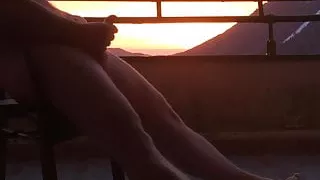 Wank on a mountain hotel balcony
