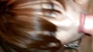 Suzee cums while sucking a tasty cock