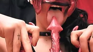 Big-Ass Devil Teen Has Meaty Inner Labia! Happy Halloween!