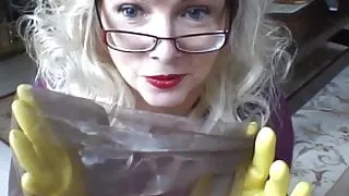 Handjob using string of pearls and nylon stocking