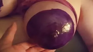 tits tied and painted with liquid latex