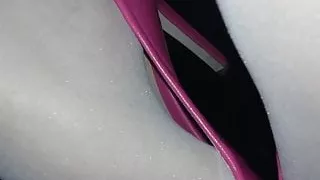 white pantyhose feet + pink heels + tease