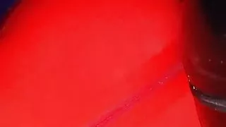 Sex with my wife in red latex catsuit