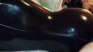 Sex with my wife in black latex catsuit