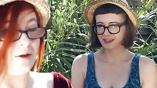 Hairy lesbian ass and cunt licked outdoors