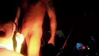 Biker chicks in leather fuck wildly outside a club