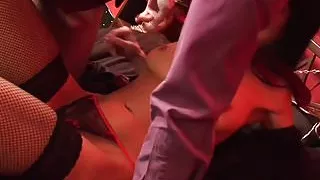 Saucy brunette gets epic pussy pounding restrained to bed