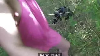 Pulled euro amateur doggystyled outdoors