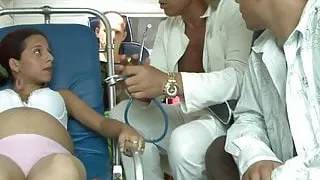 Two pregnant brunettes get fucked in this hardcore foursome