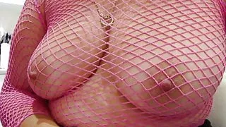 fishnet top big nipples cum shot and lick cleanup