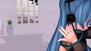 MMD Blue Hair Cutie with Sex Toys in Pussy and Ass GV00103