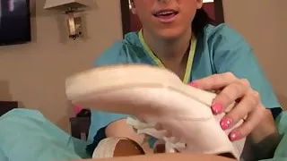 Keds shoejob masturbated and black ballet flats inserted