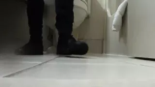 Waitress masturbation shoeplay in bathroom