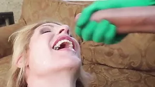 Tall tranny facialed after anal ramming