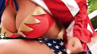 Busty Blonde Wonder Woman Teen Has Huge Bubble Butt!