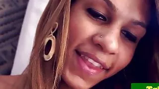 Latina tranny stroking her thick cock