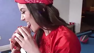 Naughty brunette teen Kylie Quinn slammed on the pool table