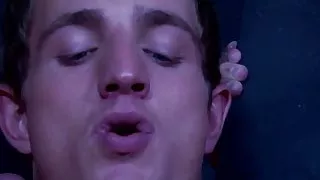 Muscular hunk teased and sucked while cuffed