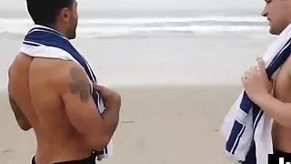 Johnny Rapid and Nick West having bareback sex on the bed