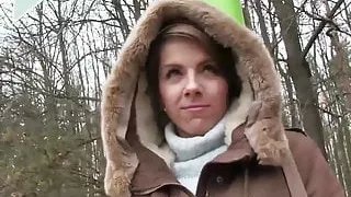 Short haired blonde beauty Sasha Zima slammed hard outdoor