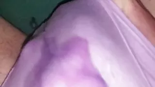 Cumming in thin cotton purple panties