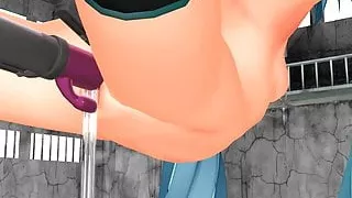 MMD Blue Hair Babe Pierced Tits Sex Toys Anal Squirt GV00186