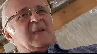 Old man's cock gets teeny blowjob and ride