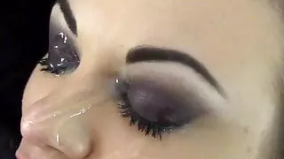 Tattooed busty teen rimjob with facial