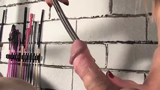 Blonde sounding her male slave