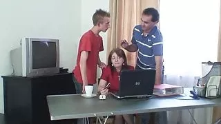 Office meeting ends mature threesome sex