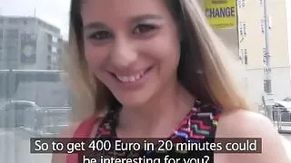 Busty euro swallows cum for cash