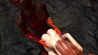 3D Babe Double Teamed by Reptiles