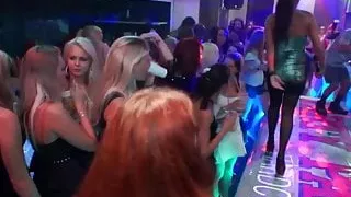 European party babes suck cock in middle of club