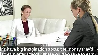 Lesbian agent pussylicked by casting babe