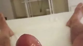 Masturbation with precum and cumshor