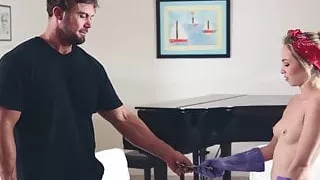 Petite maid Angel Smalls gets her tiny pussy destroyed