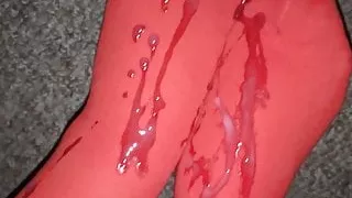 red tights cumshot